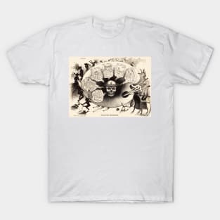 MODERN ARTIST PALETTE WITH SKULL Allegorical Drawing in Black White T-Shirt